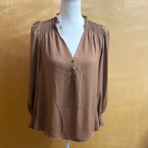 NWT Tahari Hazelnut Brown Long Sleeve Top Size M